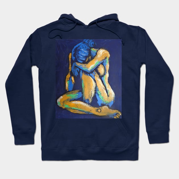 Blue Heart 4 - Female Nude Hoodie by CarmenT